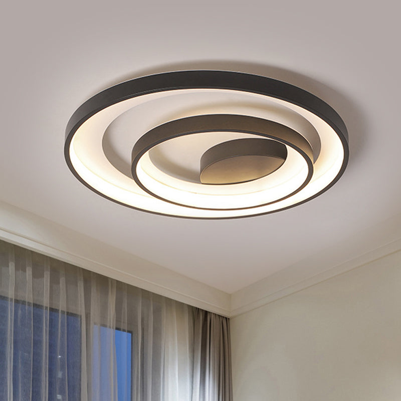 Circle Ceiling Lamp - Metallic Flush Mount Lighting in Black with Warm/White LED Light - 16.5"/20.5" W - Ideal for Sleeping Rooms