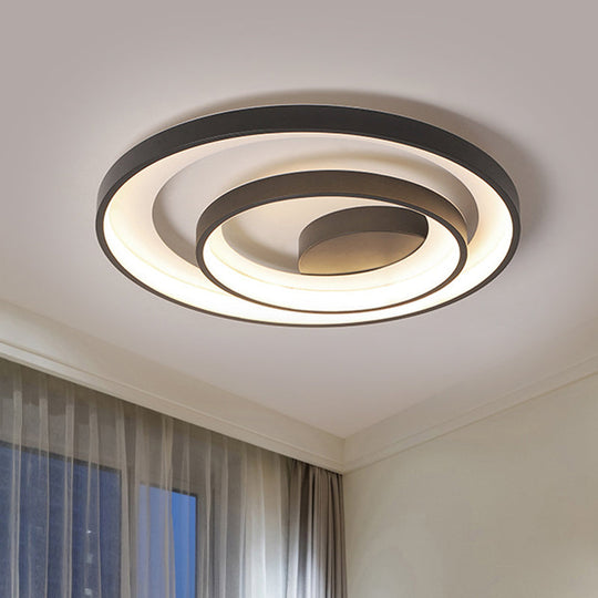 Circle Ceiling Lamp - Metallic Flush Mount Lighting In Black With Warm/White Led Light 16.5/20.5 W