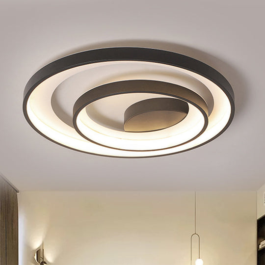 Circle Ceiling Lamp - Metallic Flush Mount Lighting in Black with Warm/White LED Light - 16.5"/20.5" W - Ideal for Sleeping Rooms