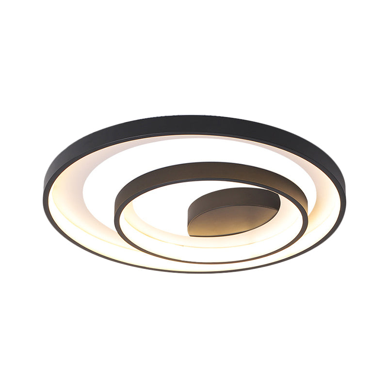 Circle Ceiling Lamp - Metallic Flush Mount Lighting in Black with Warm/White LED Light - 16.5"/20.5" W - Ideal for Sleeping Rooms