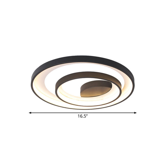 Circle Ceiling Lamp - Metallic Flush Mount Lighting in Black with Warm/White LED Light - 16.5"/20.5" W - Ideal for Sleeping Rooms