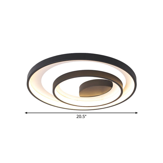 Circle Ceiling Lamp - Metallic Flush Mount Lighting in Black with Warm/White LED Light - 16.5"/20.5" W - Ideal for Sleeping Rooms