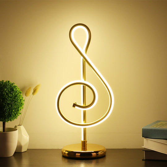 Minimalistic Black/White/Gold Musical Note Led Desk Lamp With Warm/White Light