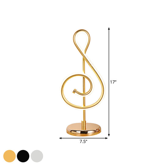 Minimalistic Black/White/Gold Musical Note Led Desk Lamp With Warm/White Light