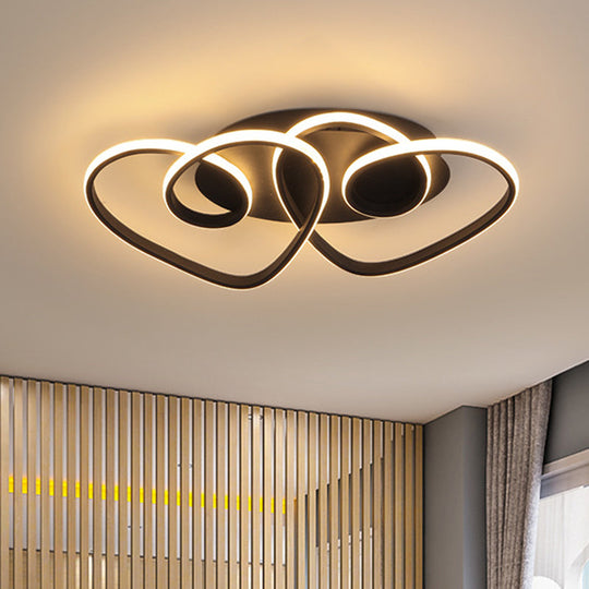 Modern Black Metal Led Ceiling Fixture With Dual Loving Heart Design Warm/White Light - Bedroom