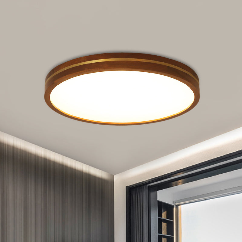 Contemporary Wood Led Flush Mount Ceiling Lamp With Inner Acrylic Shade - Brown 3 Sizes Available