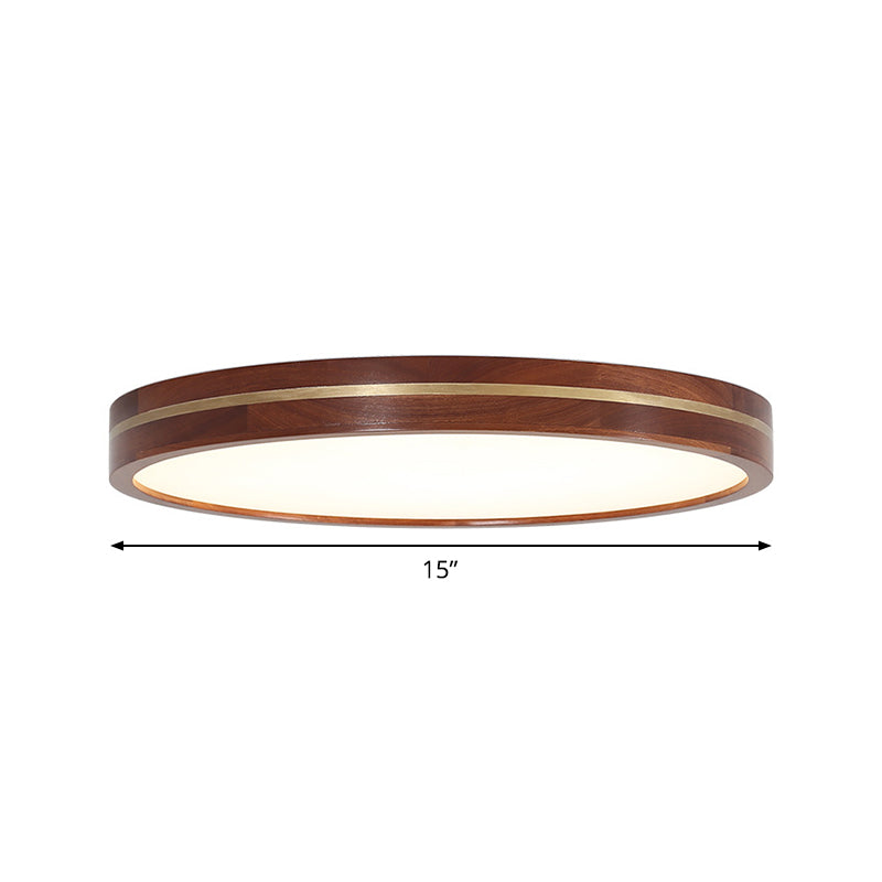 Contemporary Wood Led Flush Mount Ceiling Lamp With Inner Acrylic Shade - Brown 3 Sizes Available