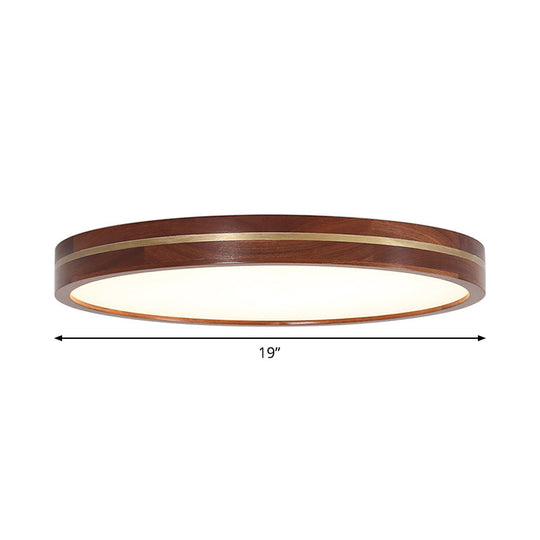 Contemporary Wood Led Flush Mount Ceiling Lamp With Inner Acrylic Shade - Brown 3 Sizes Available