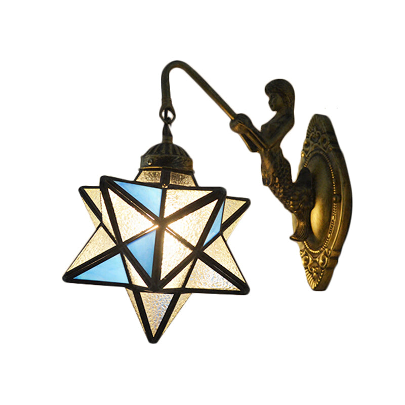 Blue And Clear Dimple Glass Mediterranean Sconce Lighting - Star Wall Mounted Light