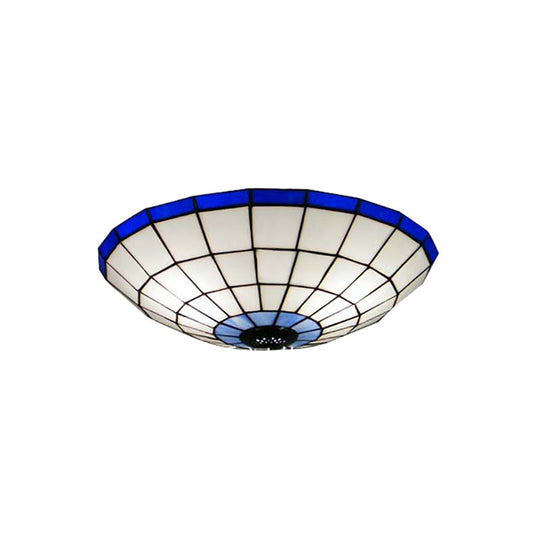 Tiffany Style Stained Glass Flush Mount Light in Blue - Perfect for Living Room - 3 Width Sizes Available