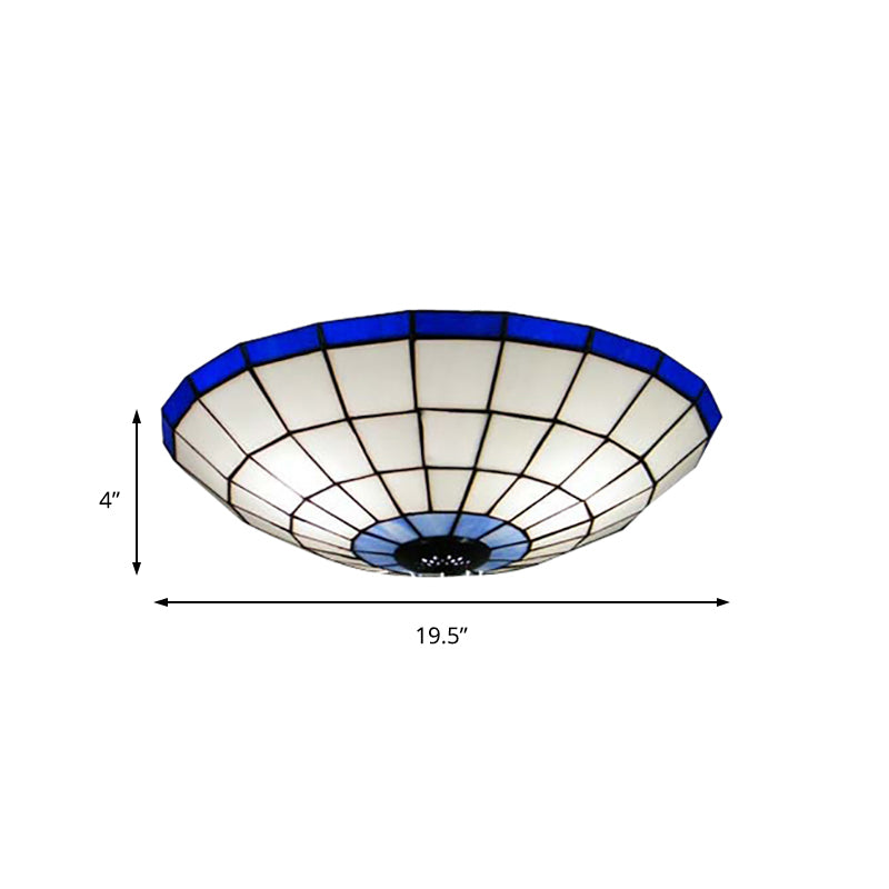 Tiffany Style Stained Glass Flush Mount Light in Blue - Perfect for Living Room - 3 Width Sizes Available