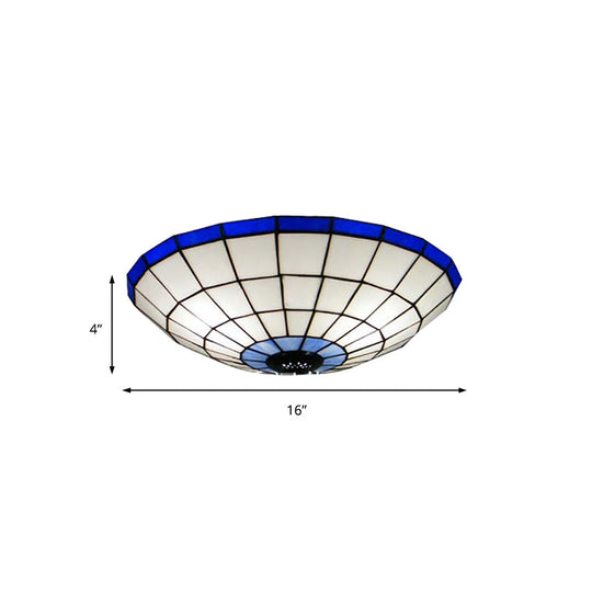 Tiffany Style Stained Glass Flush Mount Light in Blue - Perfect for Living Room - 3 Width Sizes Available