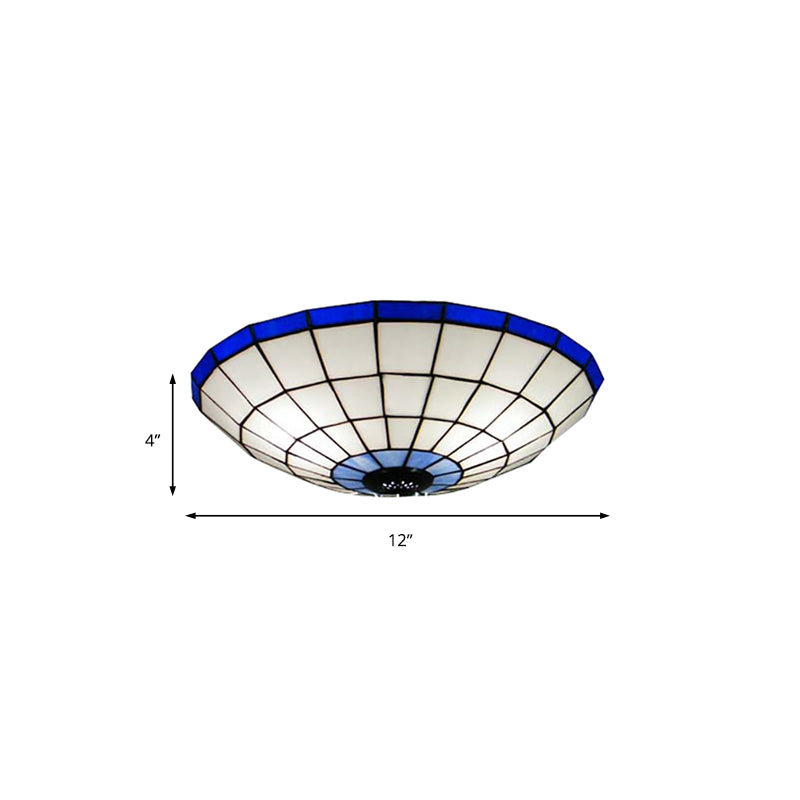 Tiffany Style Stained Glass Flush Mount Light in Blue - Perfect for Living Room - 3 Width Sizes Available