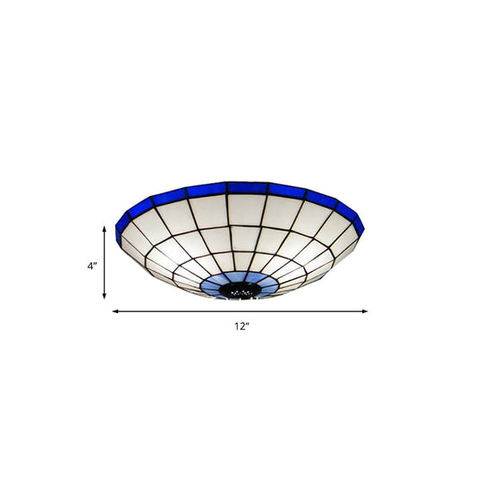 Tiffany Style Stained Glass Flush Mount Light in Blue - Perfect for Living Room - 3 Width Sizes Available