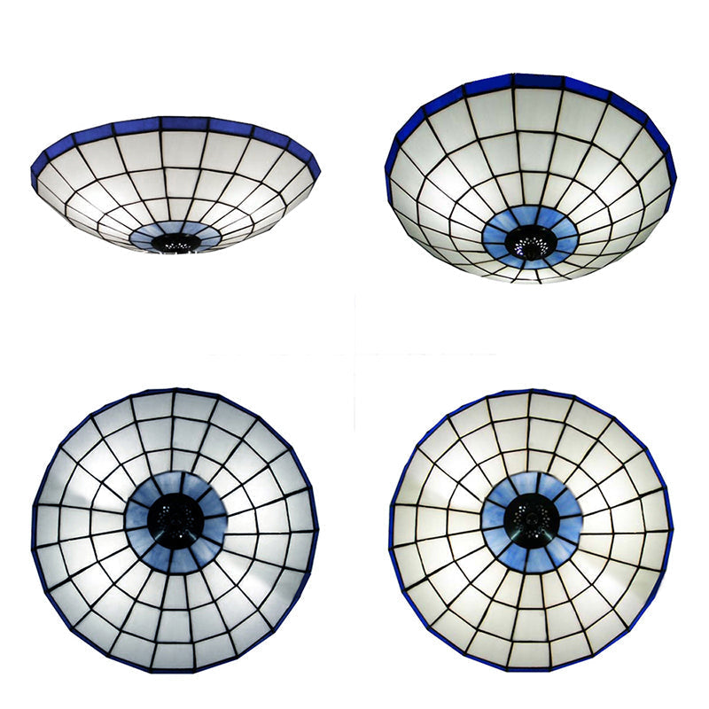 Tiffany Style Stained Glass Flush Mount Light in Blue - Perfect for Living Room - 3 Width Sizes Available