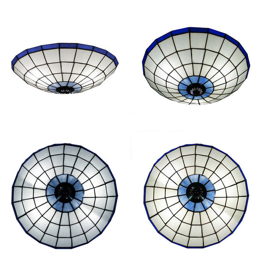 Tiffany Style Stained Glass Flush Mount Light in Blue - Perfect for Living Room - 3 Width Sizes Available