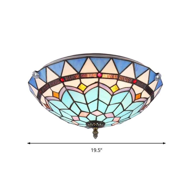 Baroque Style Blue Glass Flush Mount Ceiling Light With 12 And 19.5 Width - Ideal For Living Room