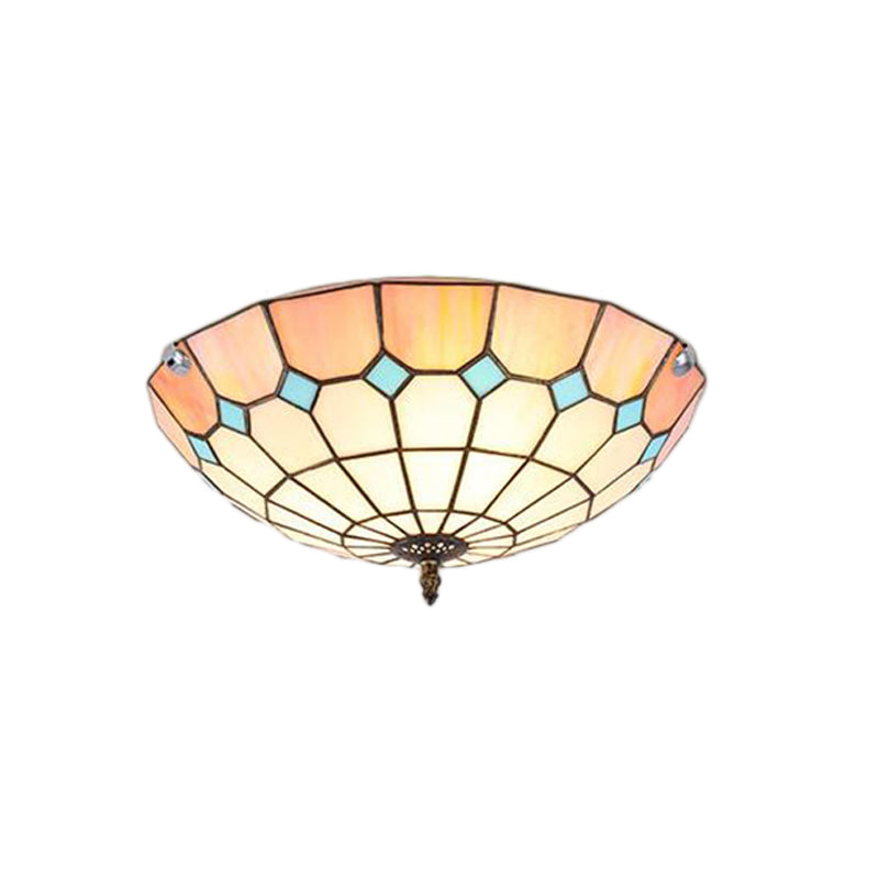 12/16/19.5 Wide Pink Tiffany Ceiling Light With Grid Glass Bowl Shade - Perfect For Living Room Or