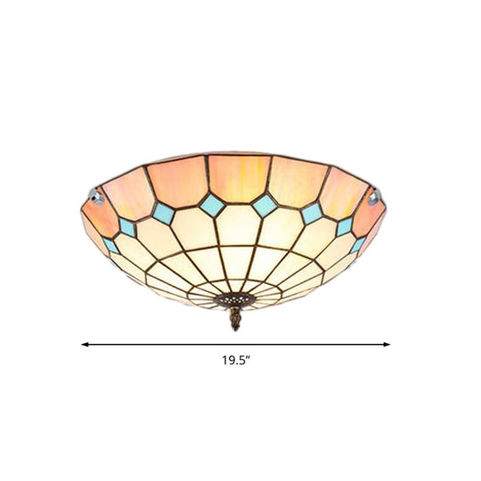 12/16/19.5 Wide Pink Tiffany Ceiling Light With Grid Glass Bowl Shade - Perfect For Living Room Or