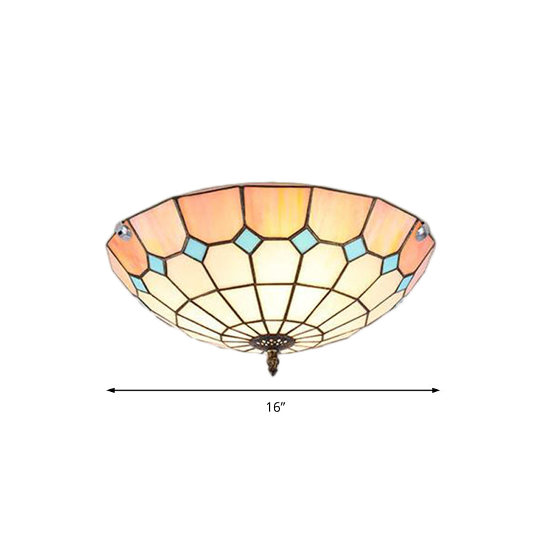 12/16/19.5 Wide Pink Tiffany Ceiling Light With Grid Glass Bowl Shade - Perfect For Living Room Or