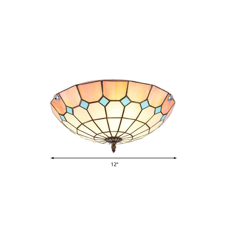 12"/16"/19.5" Wide Pink Tiffany Ceiling Light with Grid Glass Bowl Shade - Perfect for Living Room or Bedroom