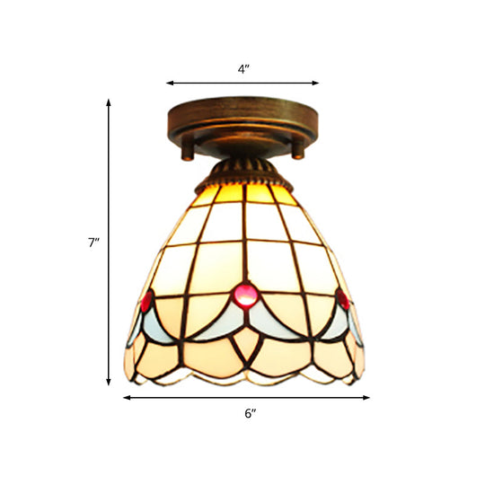 Stained Glass Magnolia Mini Flush Mount Ceiling Light for Bedroom