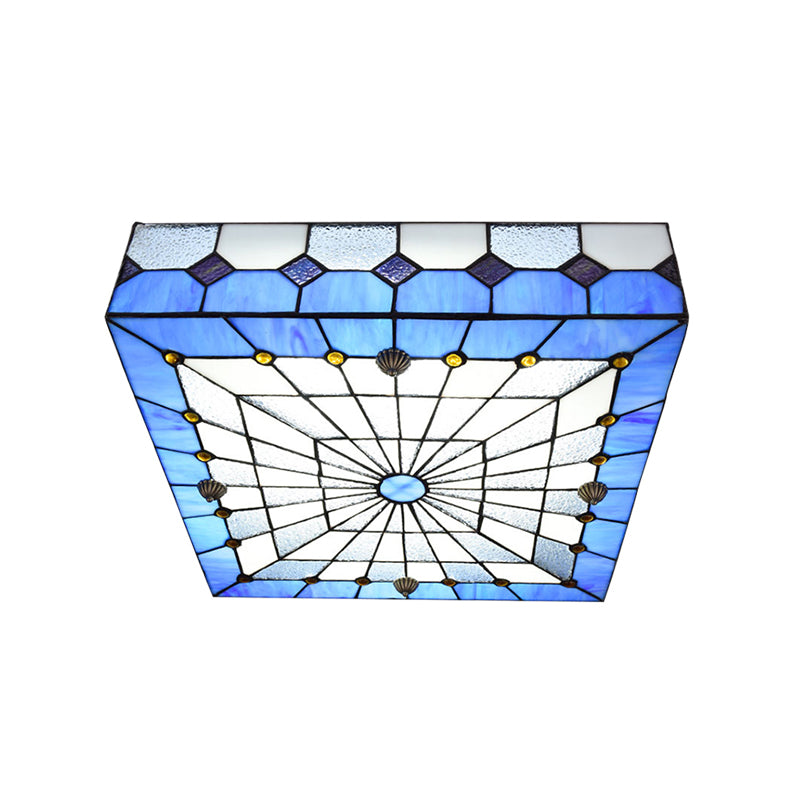 Blue Tiffany Style Stained Glass Flushmount Light - 1 Fixture For Dining Room (12/16 W)