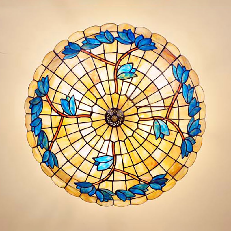 Vintage Stained Glass Ceiling Light Fixture - 4-Light Semi Flush Mount for Dining Room, Tulip Pattern