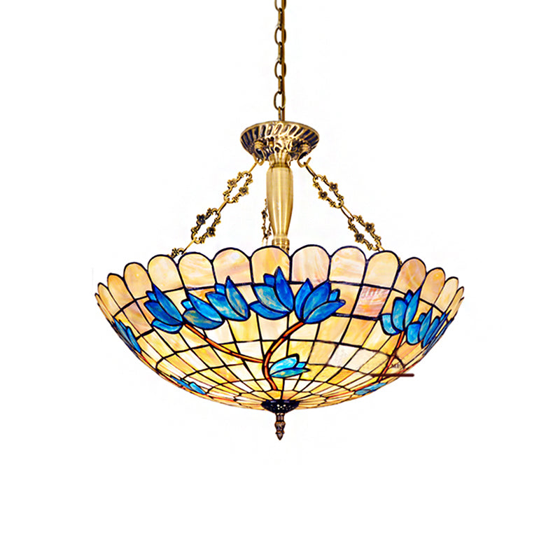 Scalloped Edge Stained Glass Tulip Semi Flush Mount With 4 Heads For Living Room