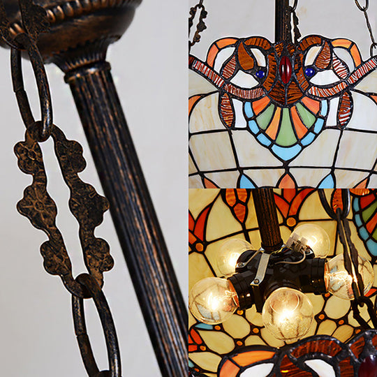 Retro Stained Glass Bowl Ceiling Light with 3 Heads for Bedroom Lighting