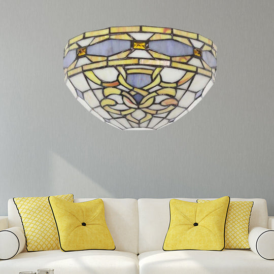 Baroque Stained Glass Wall Sconce - Purple And Yellow 1 Head Mount Light For Staircase Purple-Yellow