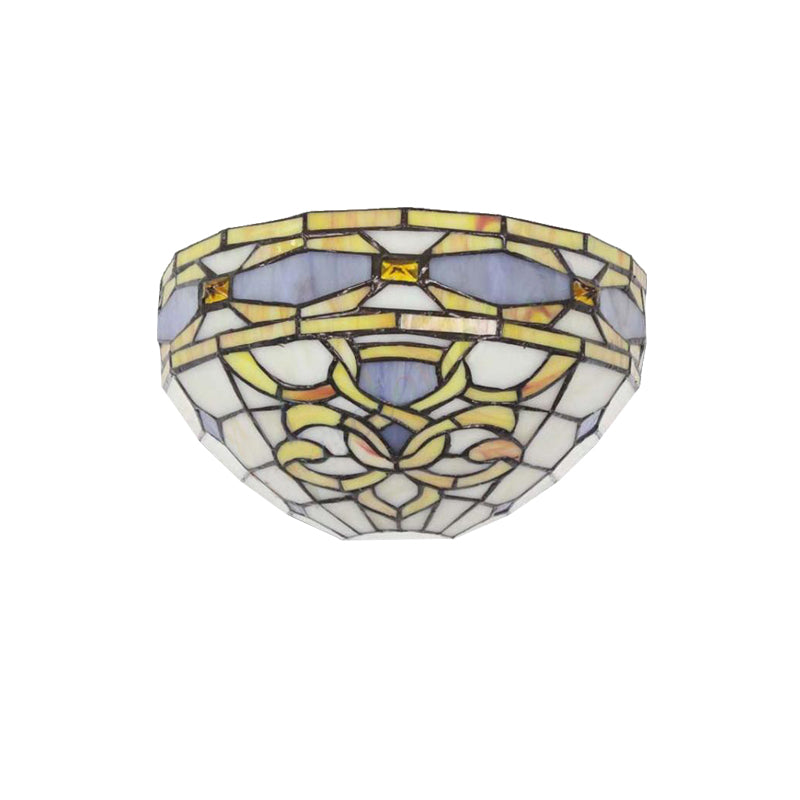 Baroque Stained Glass Wall Sconce - Purple And Yellow 1 Head Mount Light For Staircase