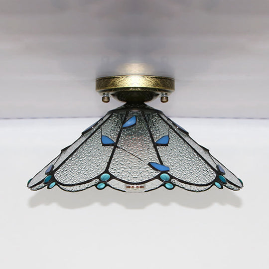 Tiffany Style Nautical Stained Glass Flush Light Fixture - Clear/White/Orange/Pink/Blue - for Hallway