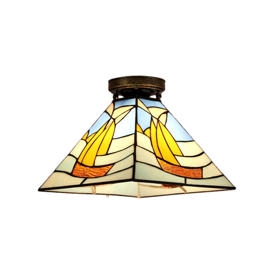 Tiffany Style Nautical Stained Glass Flush Light Fixture - Clear/White/Orange/Pink/Blue - for Hallway