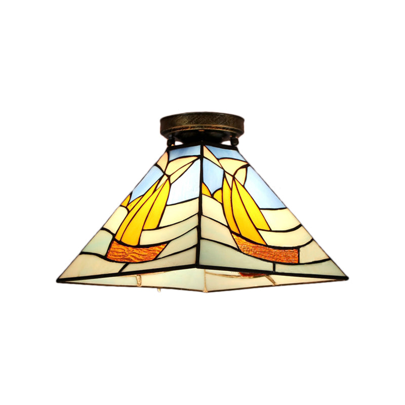 Tiffany Style Nautical Stained Glass Flush Light Fixture - Clear/White/Orange/Pink/Blue For Hallway