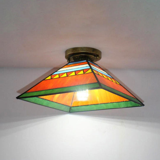 Tiffany Style Nautical Stained Glass Flush Light Fixture - Clear/White/Orange/Pink/Blue For Hallway