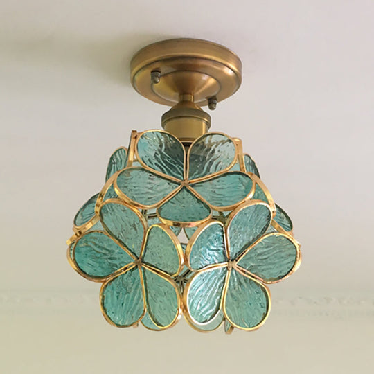 Retro Style Floral Stained Glass Ceiling Light With Pink/Blue/Green/Clear Shades For Hallway