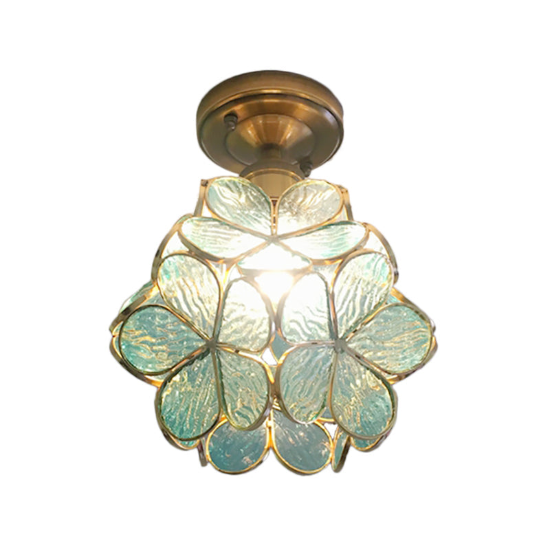 Retro Style Floral Stained Glass Ceiling Light With Pink/Blue/Green/Clear Shades For Hallway