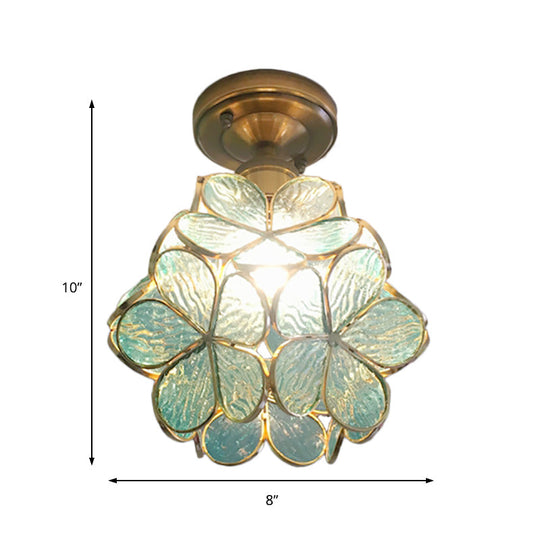 Retro Style Floral Stained Glass Ceiling Light With Pink/Blue/Green/Clear Shades For Hallway