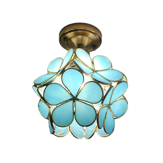 Retro Style Floral Stained Glass Ceiling Light With Pink/Blue/Green/Clear Shades For Hallway