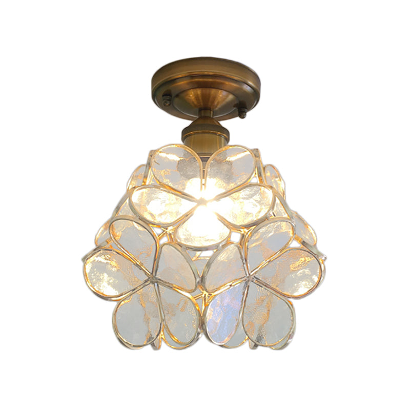 Retro Style Floral Stained Glass Ceiling Light With Pink/Blue/Green/Clear Shades For Hallway