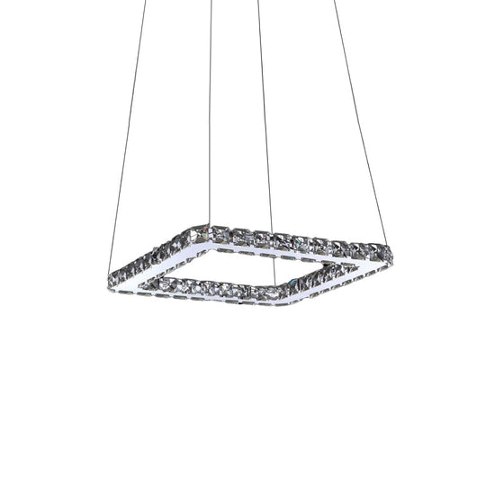 Square Crystal Pendant Light: Modern Chrome Led Chandelier Lamp For Dining Room Warm/White/Natural