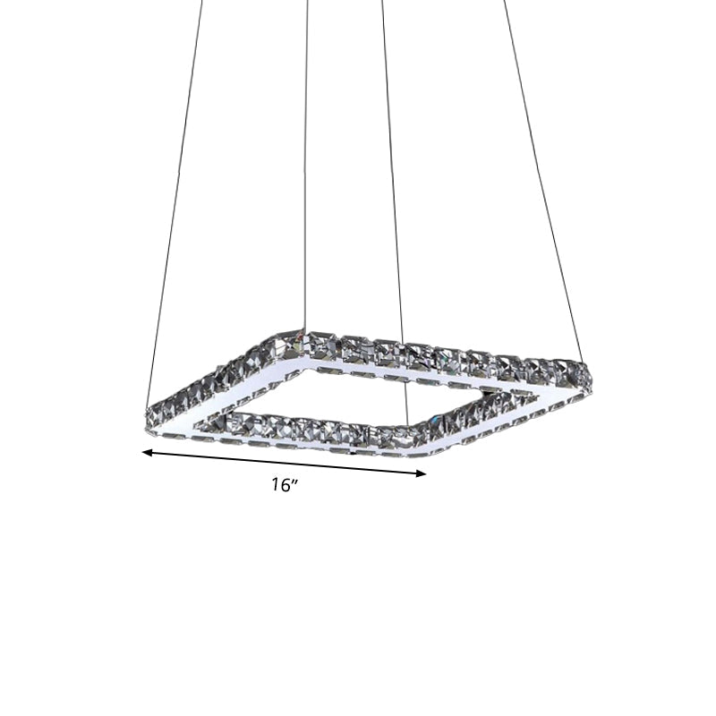 Square Crystal Pendant Light: Modern Chrome Led Chandelier Lamp For Dining Room Warm/White/Natural