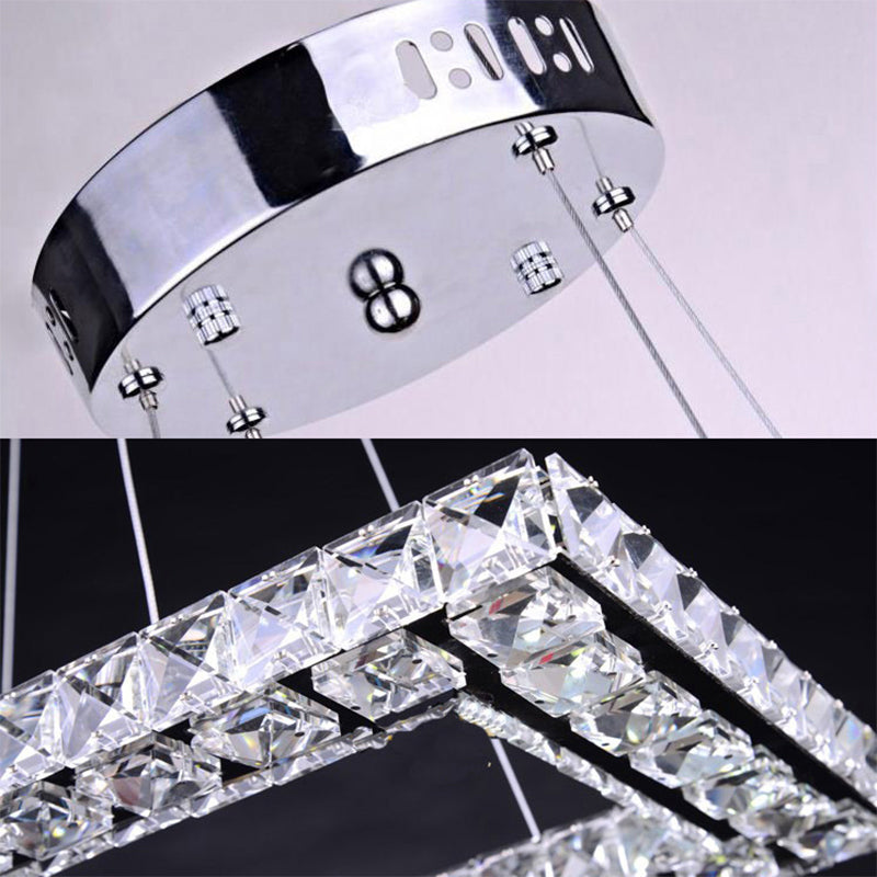 Square Crystal Pendant Light: Modern Chrome Led Chandelier Lamp For Dining Room Warm/White/Natural