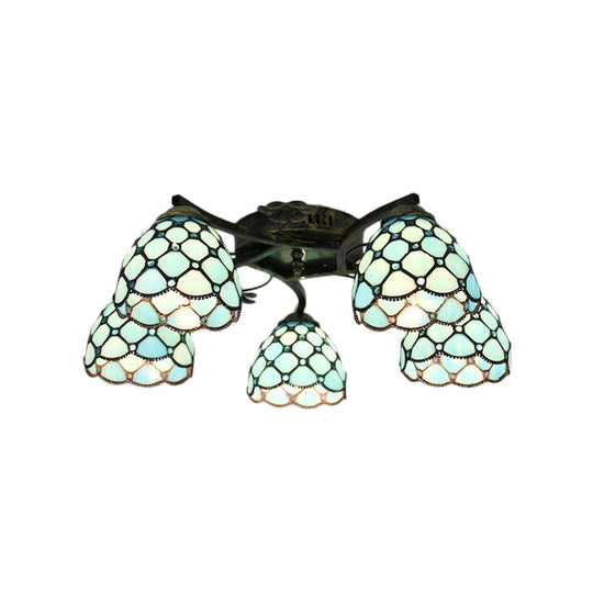 Tiffany Dome Fish Scale Stained Glass Semi Flushmount Light Fixture (5 Lights) - Ideal for Bedrooms