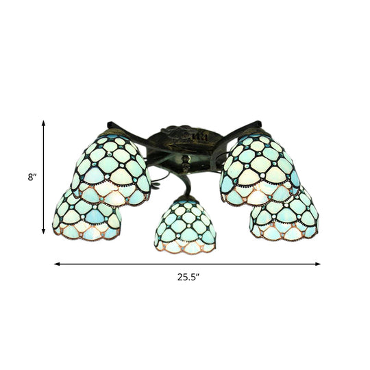 Tiffany Dome Fish Scale Stained Glass Semi Flushmount Light Fixture (5 Lights) - Ideal for Bedrooms