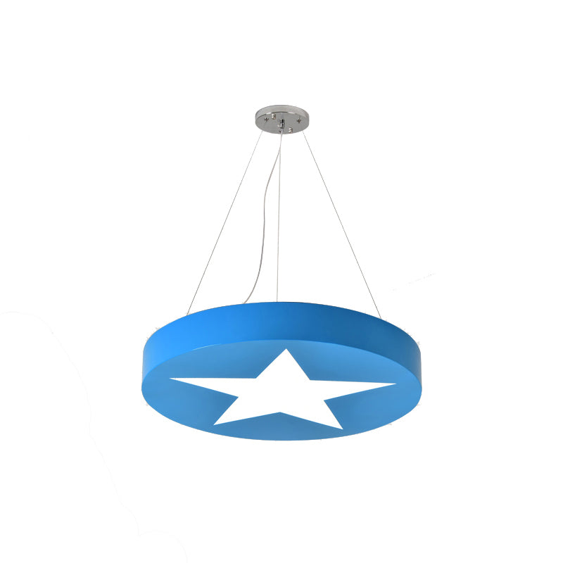 Star Metal Round Pendant Light: Bright Colored Hanging Light For Kids Room Or Office