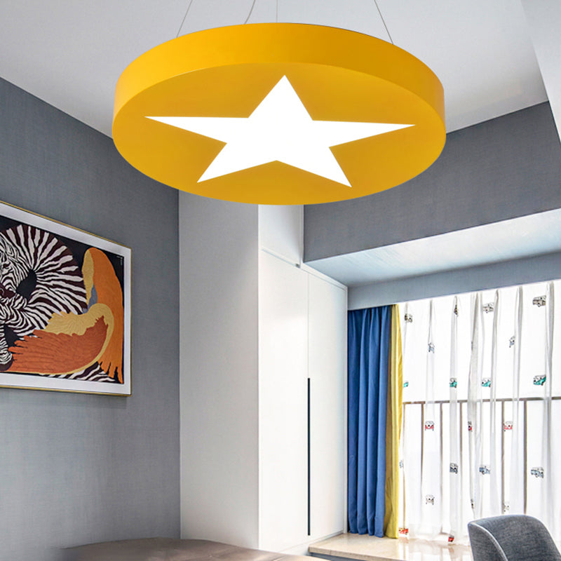 Star Metal Round Pendant Light: Bright Colored Hanging Light For Kids Room Or Office