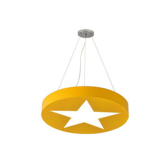 Star Metal Round Pendant Light: Bright Colored Hanging Light For Kids Room Or Office