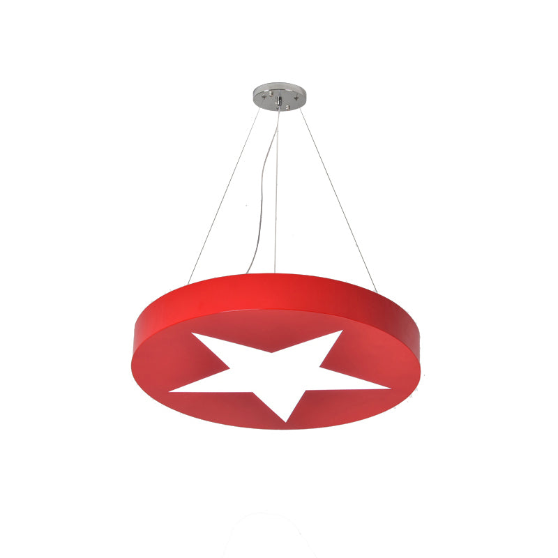 Star Metal Round Pendant Light: Bright Colored Hanging Light For Kids Room Or Office